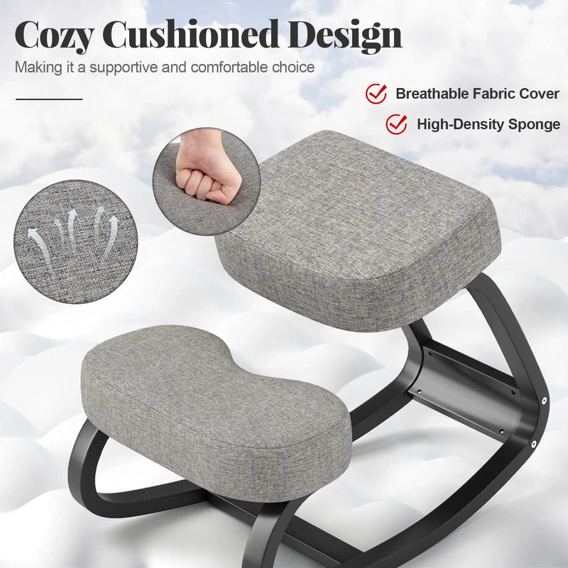 Wooden Ergonomic Backless Rocking Kneeling Chair with Padded Cushion-Gray by DirectDeals
