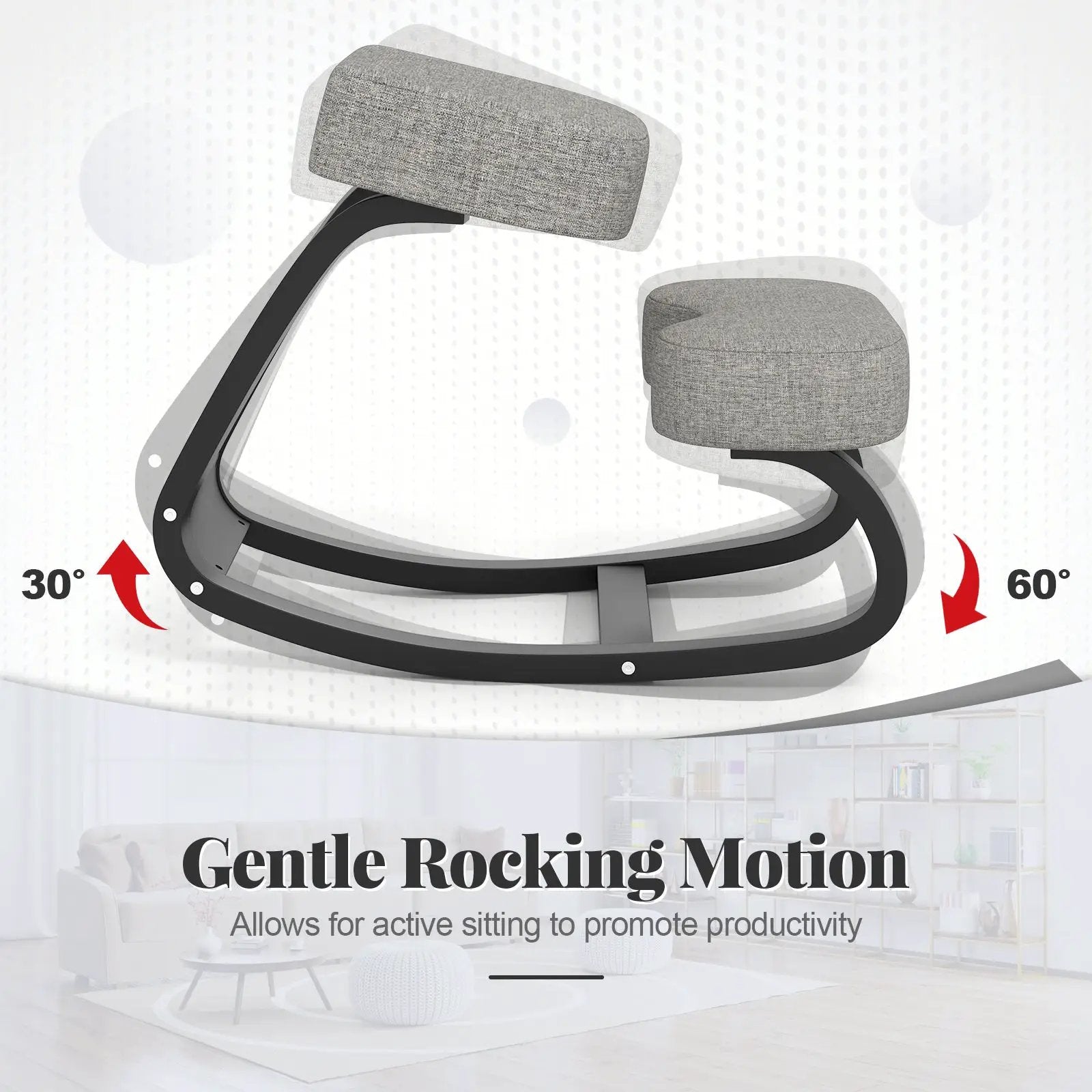 Wooden Ergonomic Backless Rocking Kneeling Chair with Padded Cushion-Gray by DirectDeals