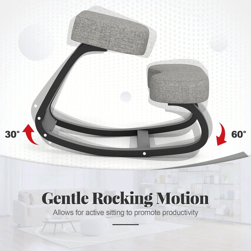 Wooden Ergonomic Backless Rocking Kneeling Chair with Padded Cushion-Gray by DirectDeals