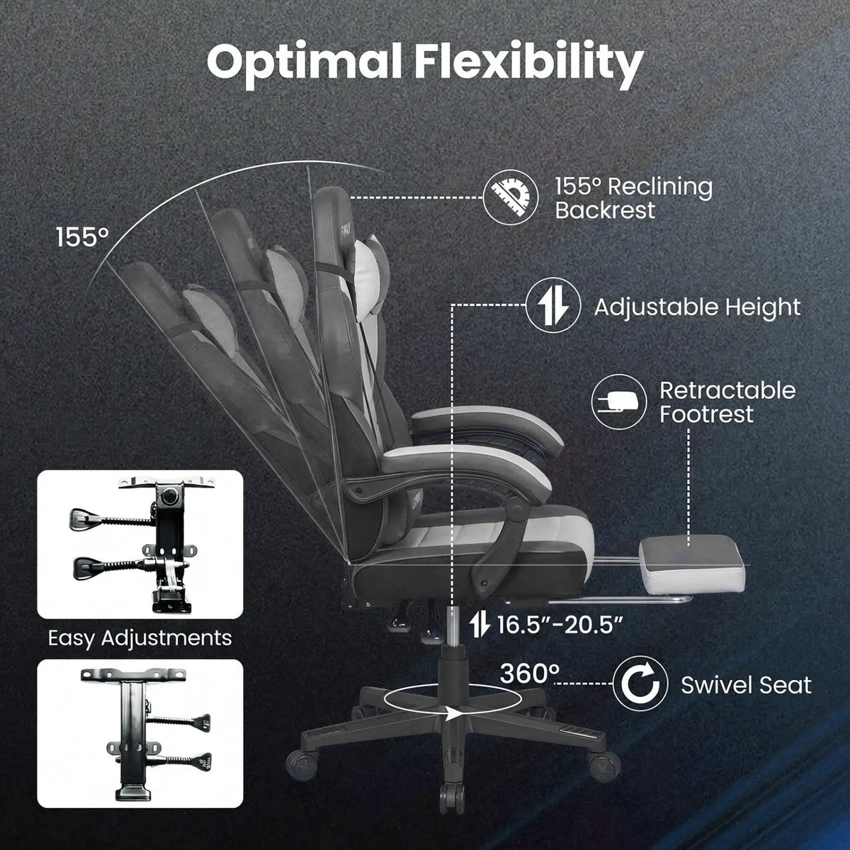 Ergonomic Video Game Chair with Headrest and Reclining Backrest, photo 8 of 16