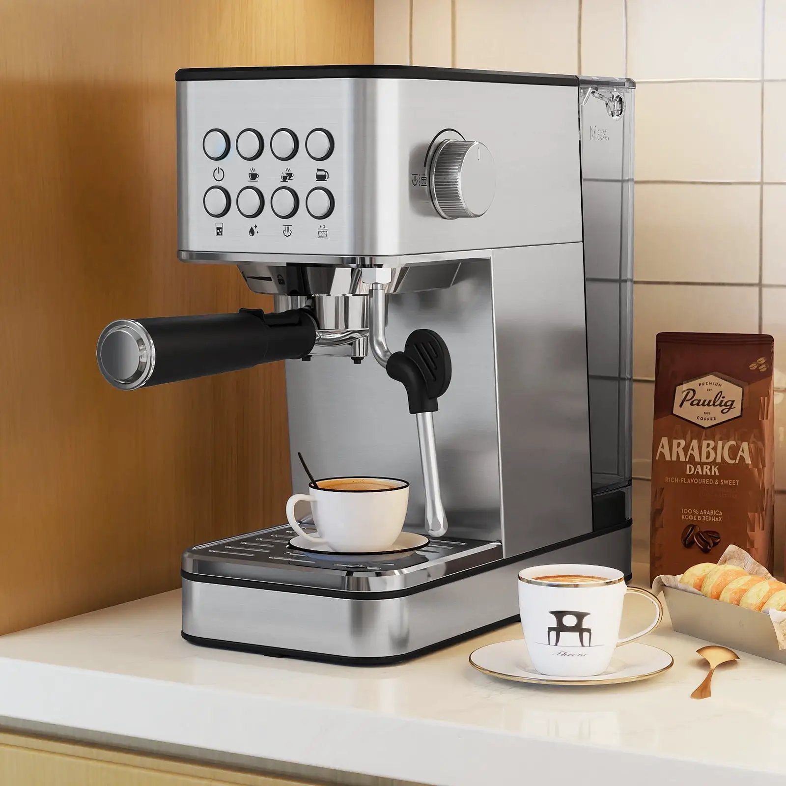 Espresso Machine 20 Bar Compact Stainless Steel Coffee Maker with Milk Frother-Silver by DirectDeals