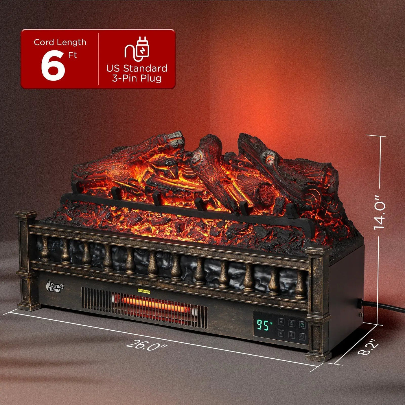 (Open Box) Eternal Flame EF26-LG Smart Electric Fireplace Logs, WiFi Enabled by TURBRO