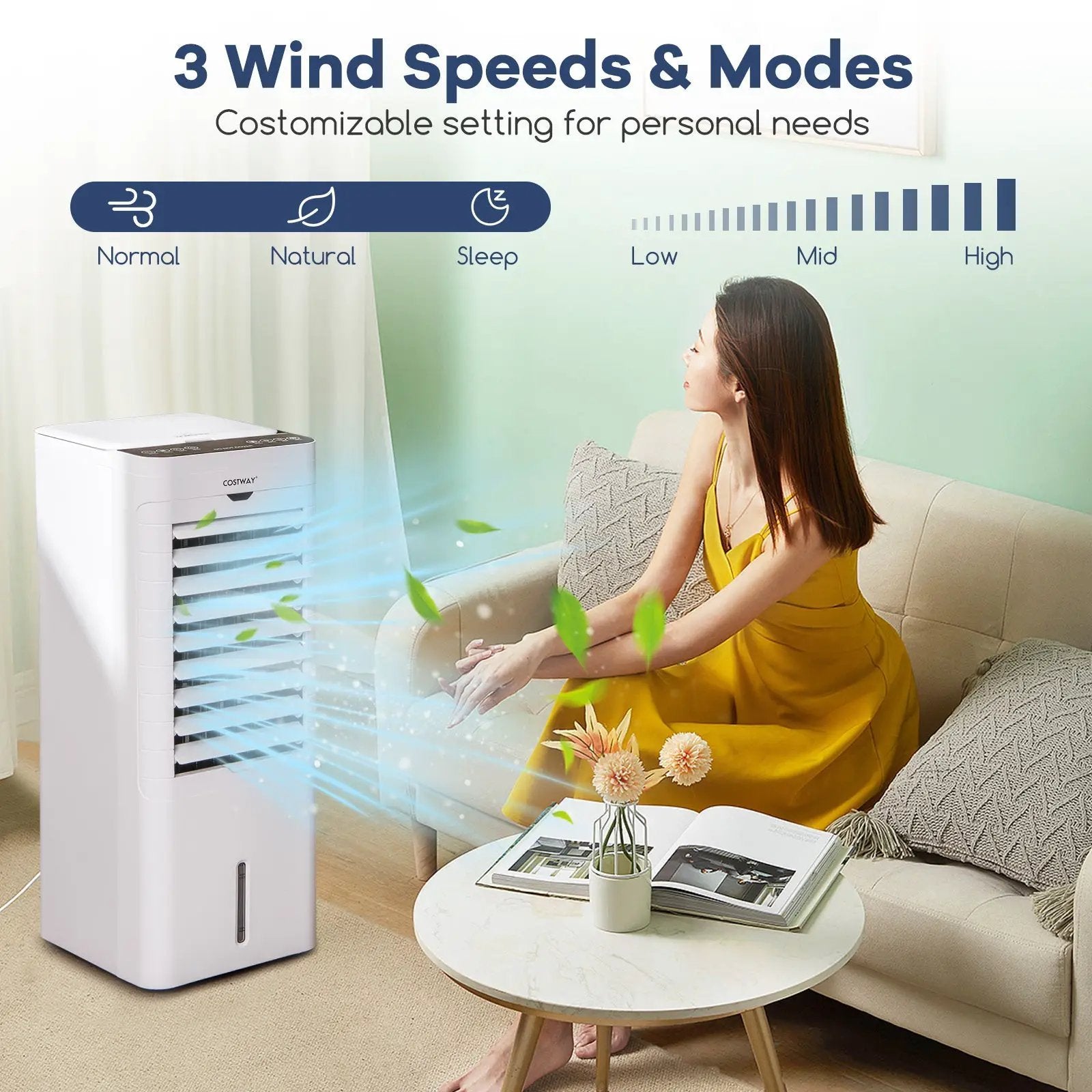 Evaporative Air Cooler and Heater with 3 Modes 3 Speeds and 2 Ice Boxes-White by DirectDeals