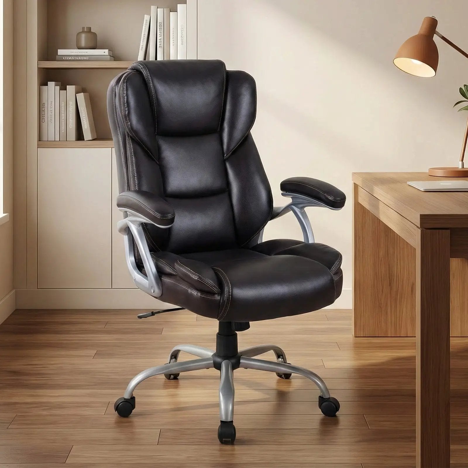 Executive Office Chair Leather Ergonomic Computer Desk Chair with Padded Seat and Armrests by DirectDeals