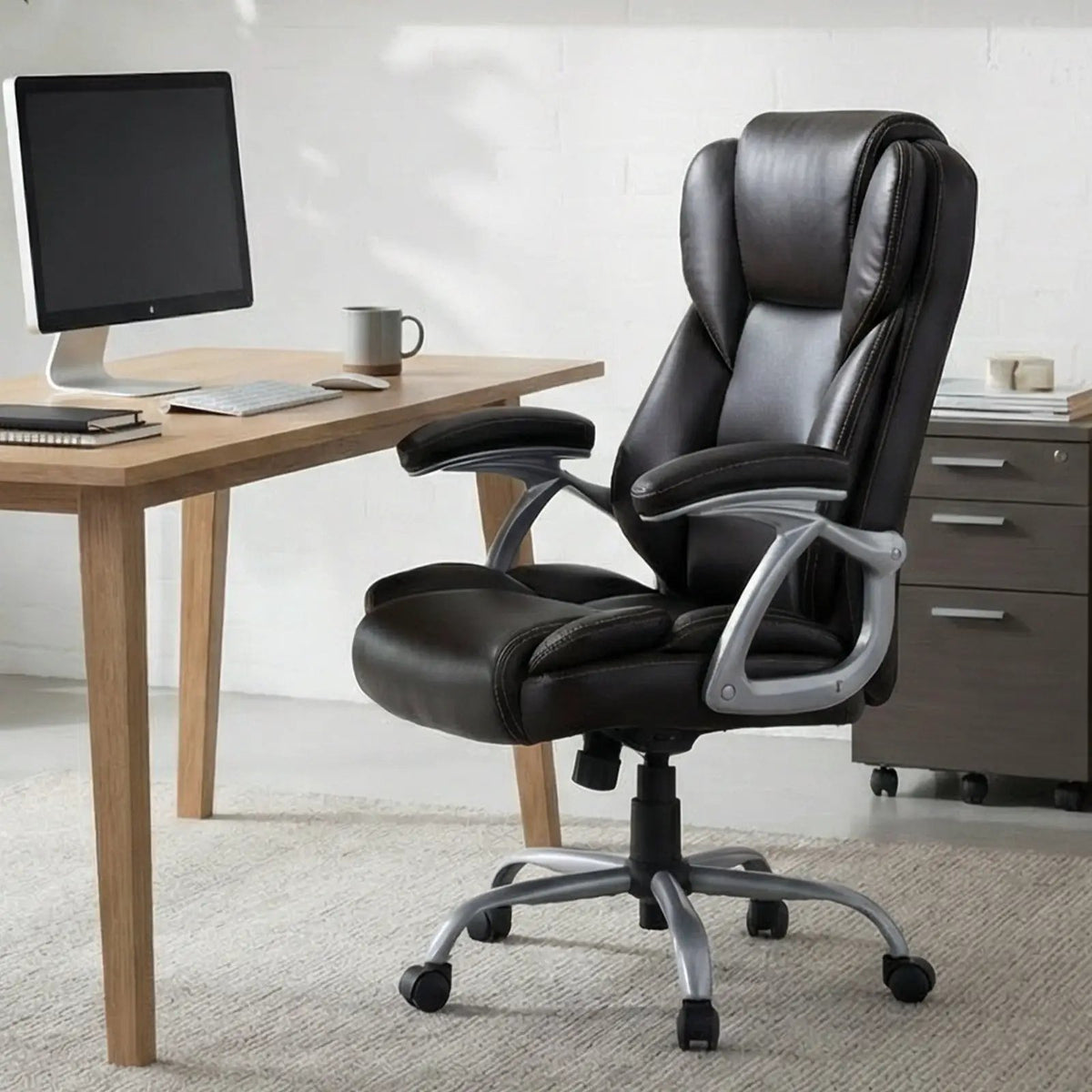 Executive Office Chair Leather Ergonomic Computer Desk Chair with Padded Seat and Armrests, photo 13 of 16