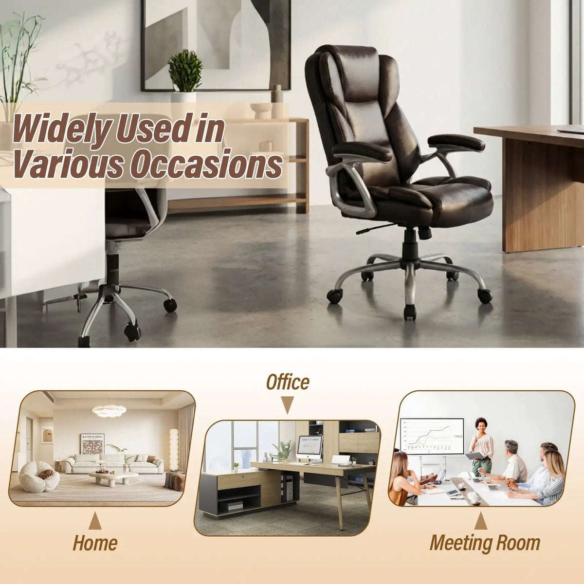 Executive Office Chair Leather Ergonomic Computer Desk Chair with Padded Seat and Armrests, photo 7 of 16