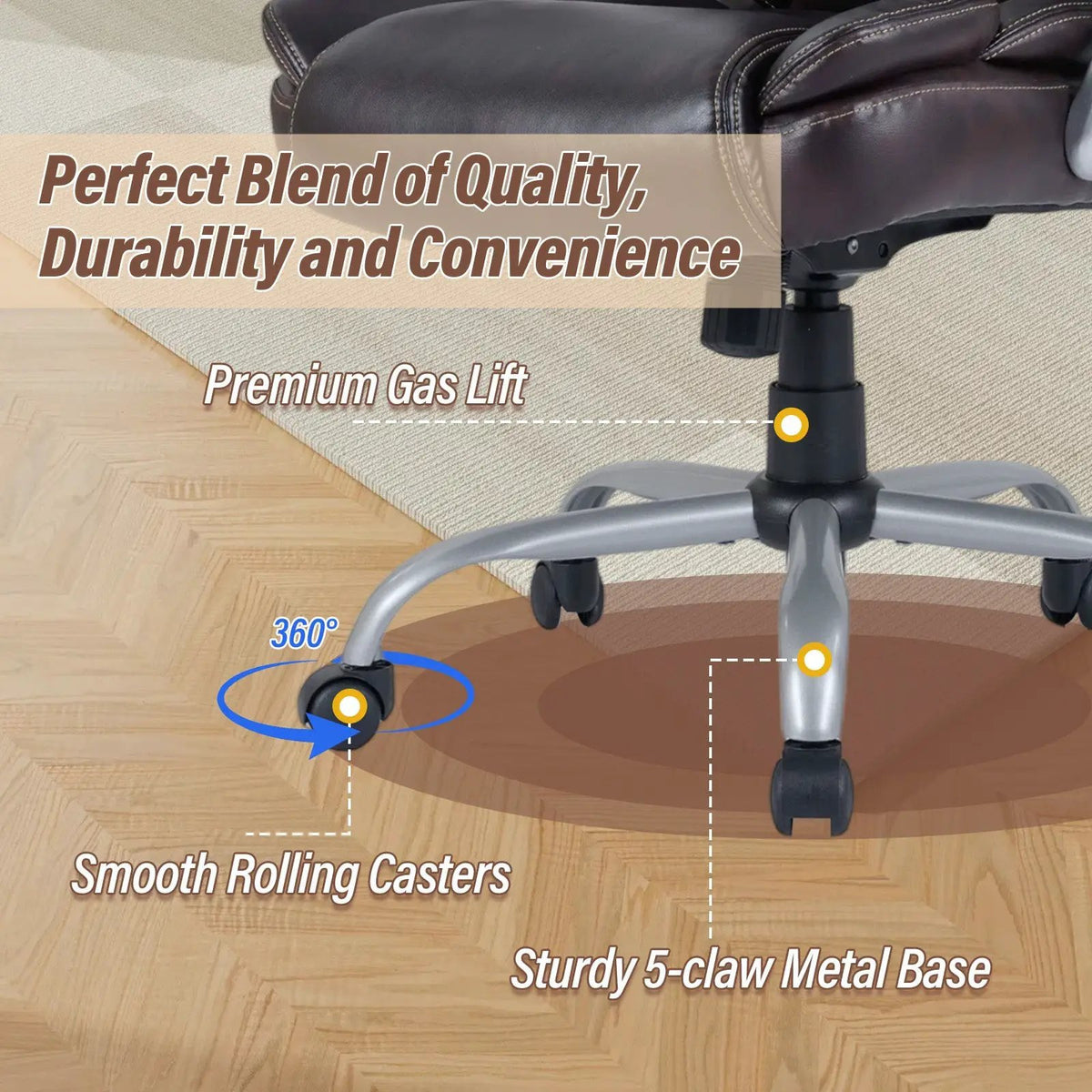 Executive Office Chair Leather Ergonomic Computer Desk Chair with Padded Seat and Armrests, photo 5 of 16