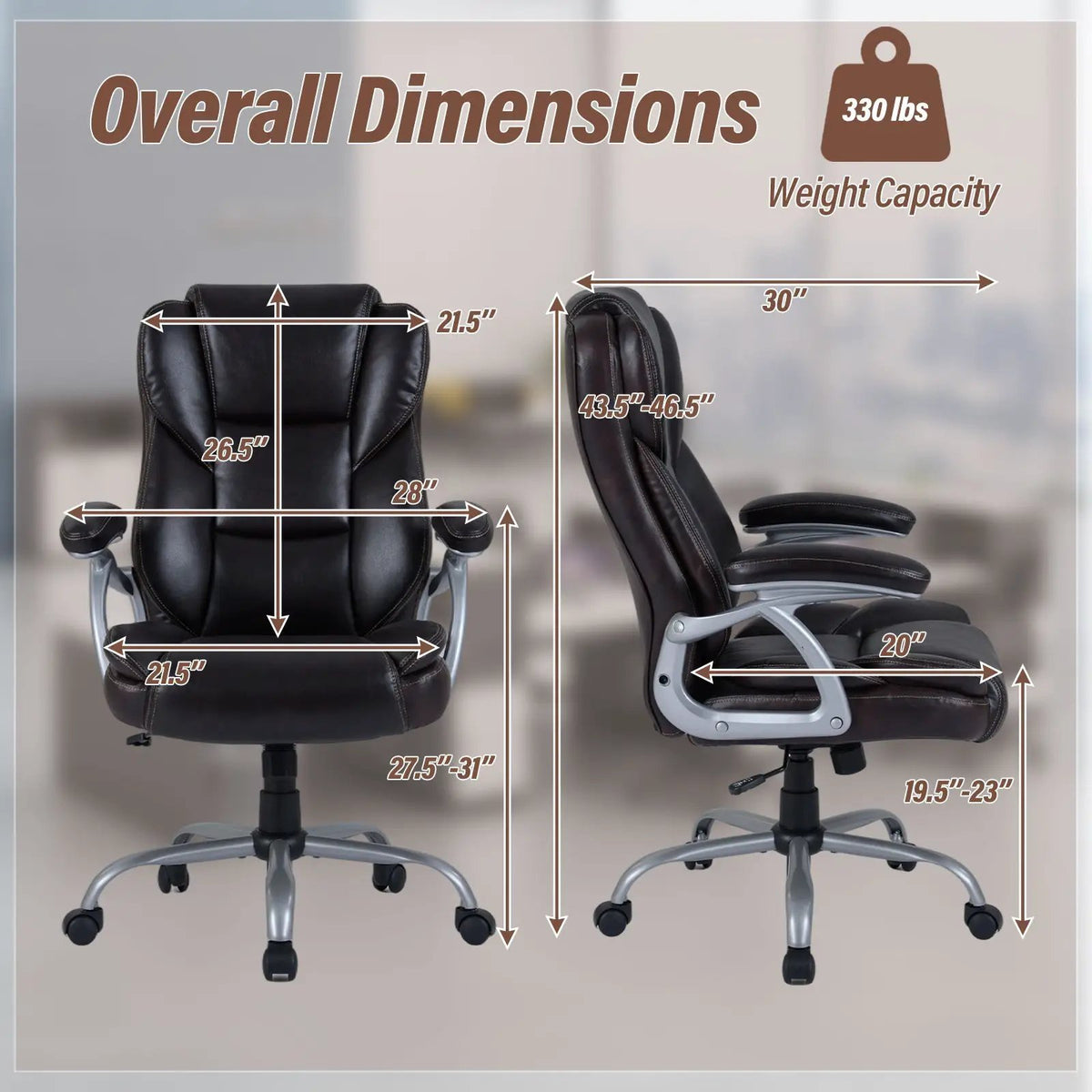 Executive Office Chair Leather Ergonomic Computer Desk Chair with Padded Seat and Armrests, photo 9 of 16