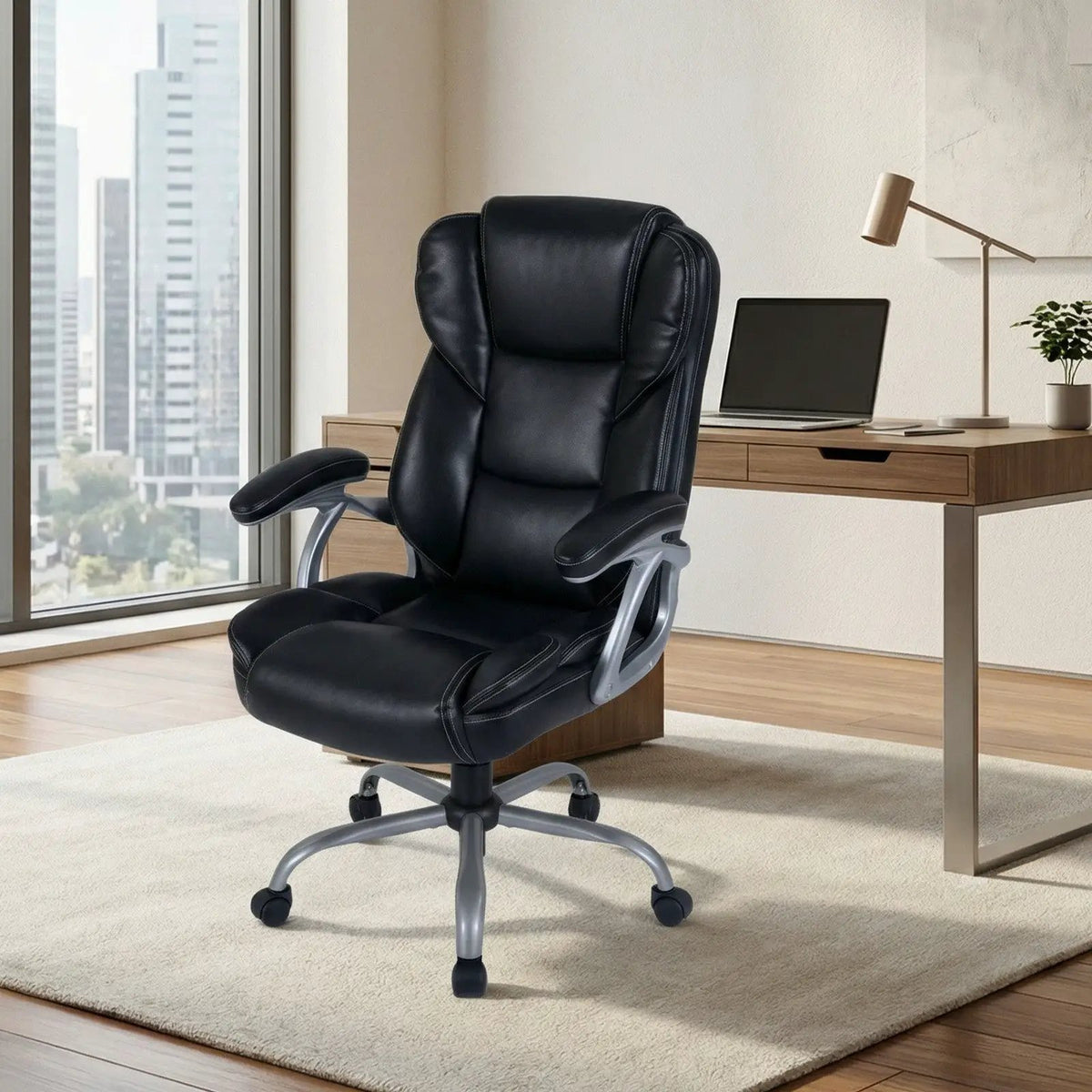 Executive Office Chair Leather Ergonomic Computer Desk Chair with Padded Seat and Armrests, photo 14 of 16
