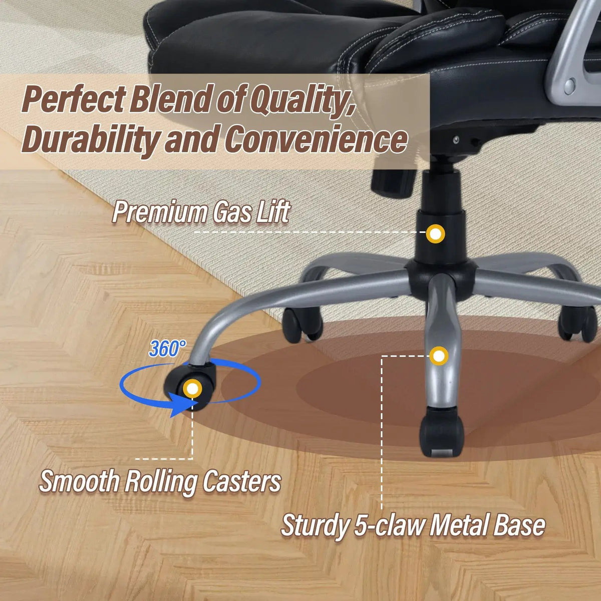 Executive Office Chair Leather Ergonomic Computer Desk Chair with Padded Seat and Armrests, photo 6 of 16