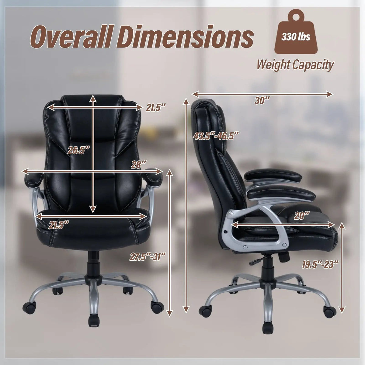 Executive Office Chair Leather Ergonomic Computer Desk Chair with Padded Seat and Armrests, photo 10 of 16