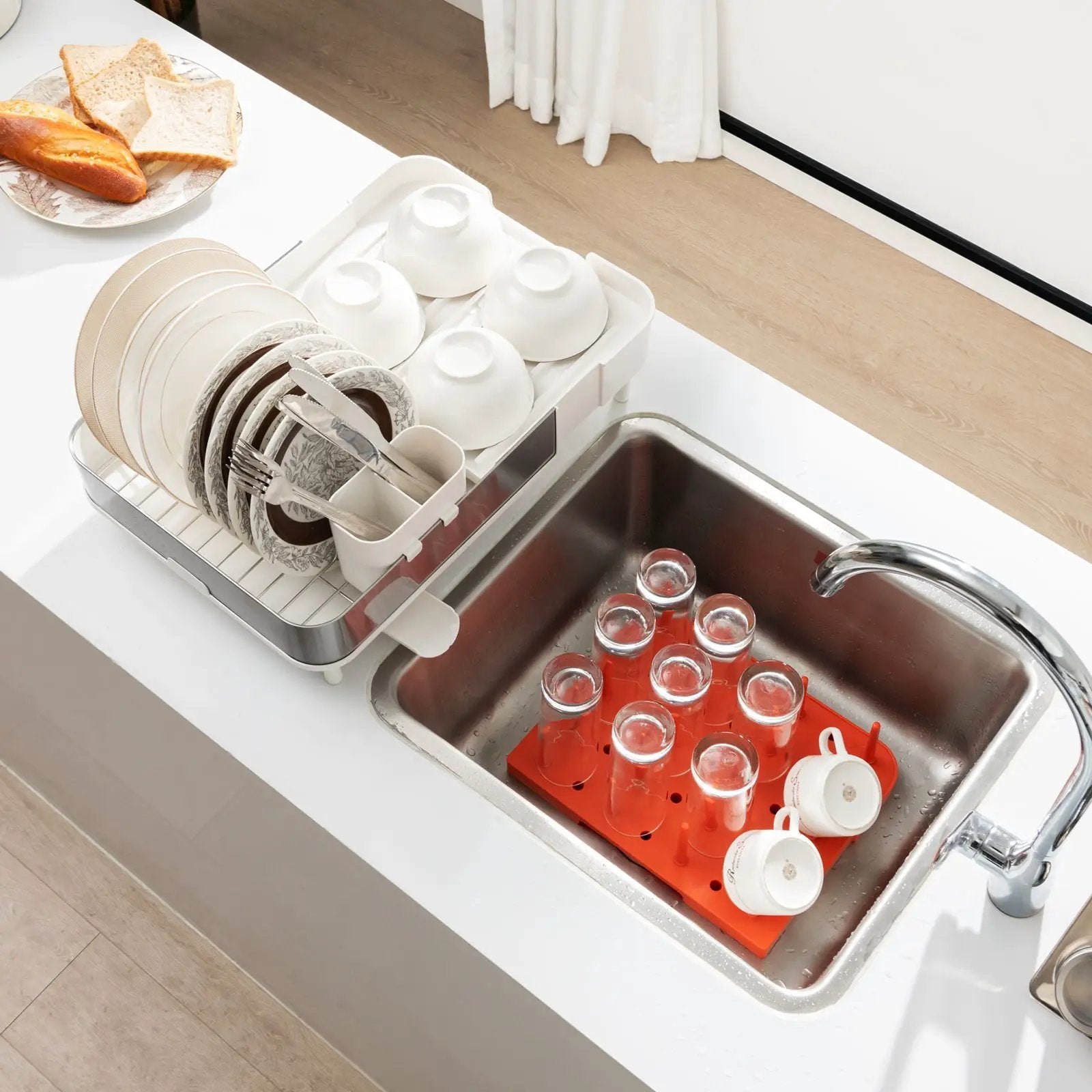 Expandable Dish Drying Rack Adjustable Dual-Part Dish Drainer with Detachable Utensil Holder by DirectDeals
