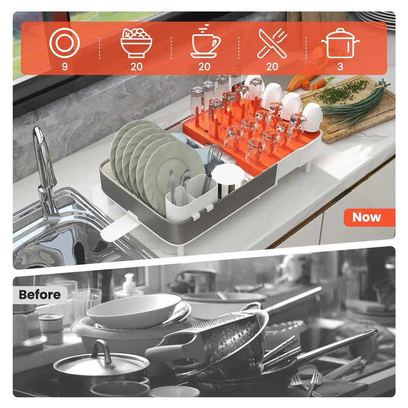 Expandable Dish Drying Rack Adjustable Dual-Part Dish Drainer with Detachable Utensil Holder by DirectDeals