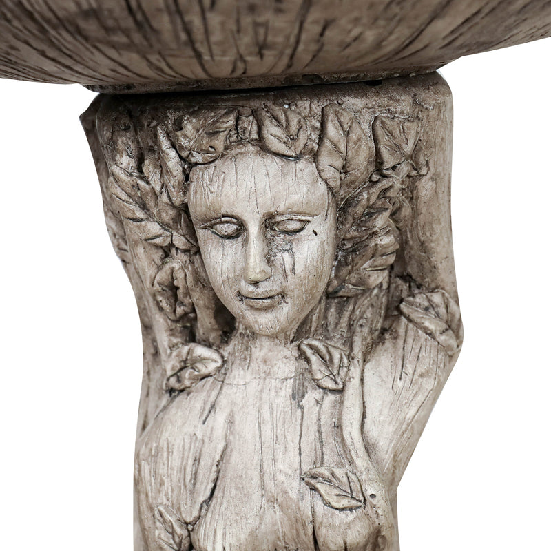 Concrete Bird Bath Statue Classical Goddess 22 Inch, close-up of the surface