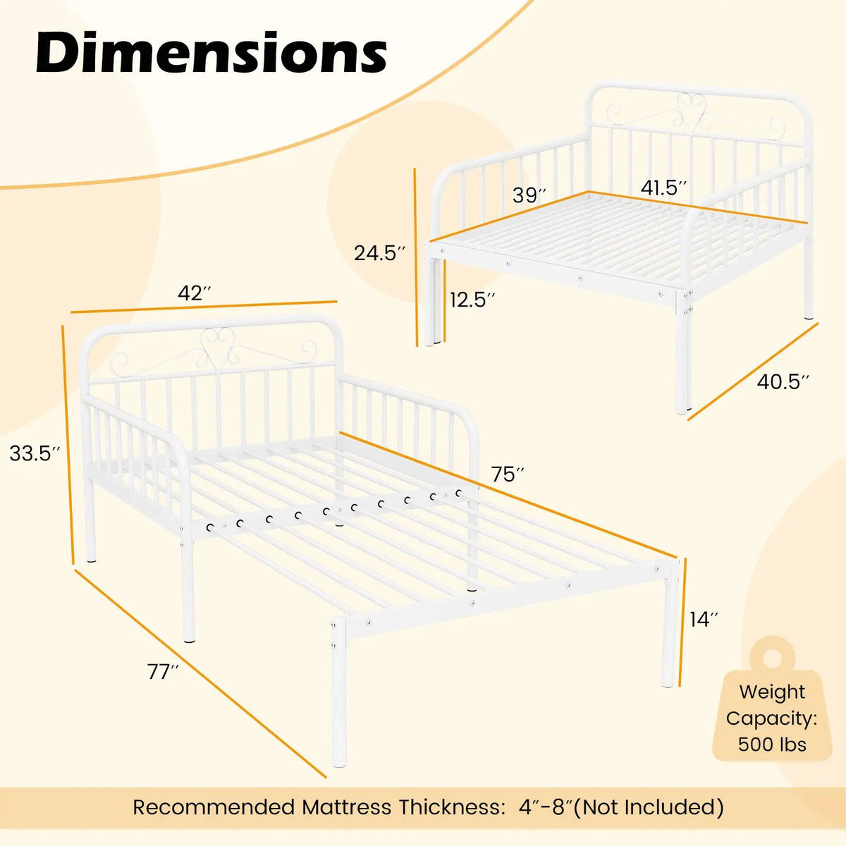 Extendable Metal Daybed to Twin Size Bed with Guardrails and Armrests, photo 5 of 9