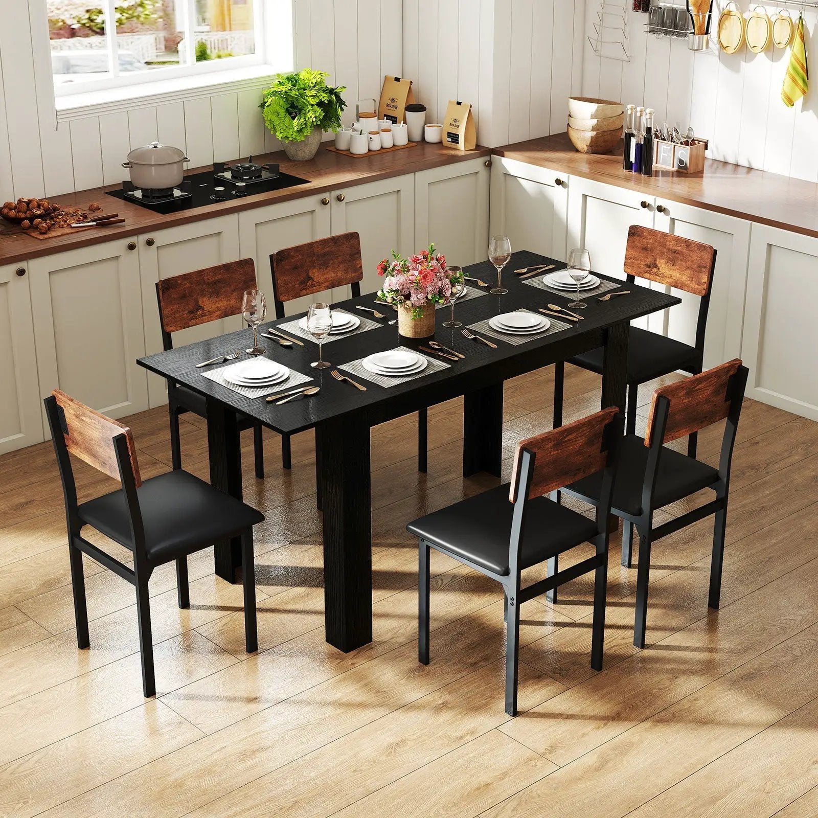 Extendable Dining Table for 4-8 People 47"-62" Large Rectangular Kitchen Table by DirectDeals