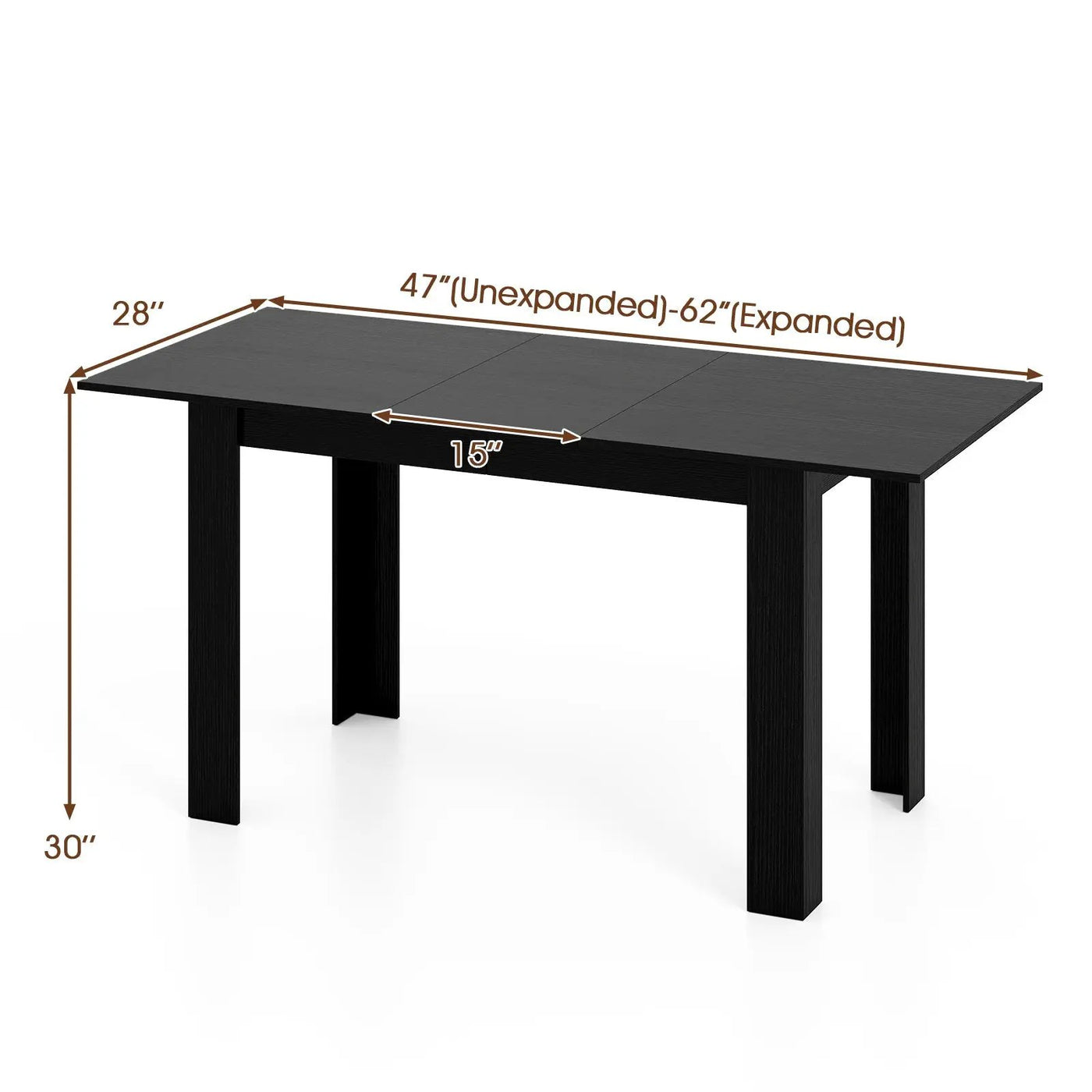 Extendable Dining Table for 4-8 People 47"-62" Large Rectangular Kitchen Table by DirectDeals