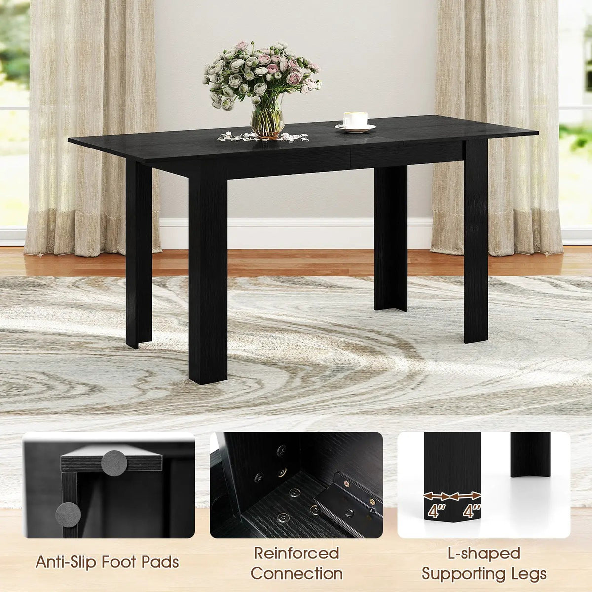 Extendable Dining Table for 4-8 People 47"-62" Large Rectangular Kitchen Table by DirectDeals