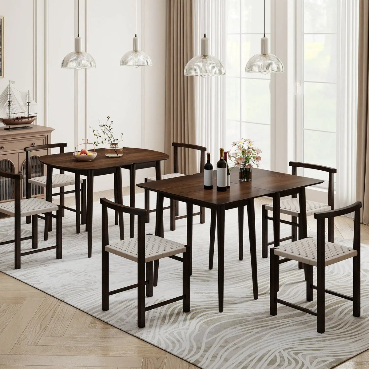 Extendable Dining Table Set with 2 Half-Round and 1 Rectangular Tables by DirectDeals