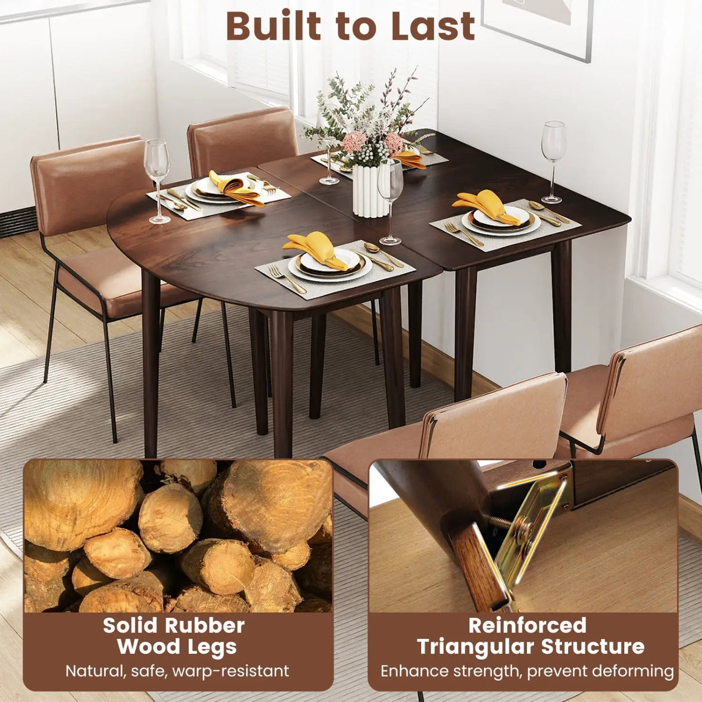 Extendable Dining Table Set with 2 Half-Round and 1 Rectangular Tables by DirectDeals