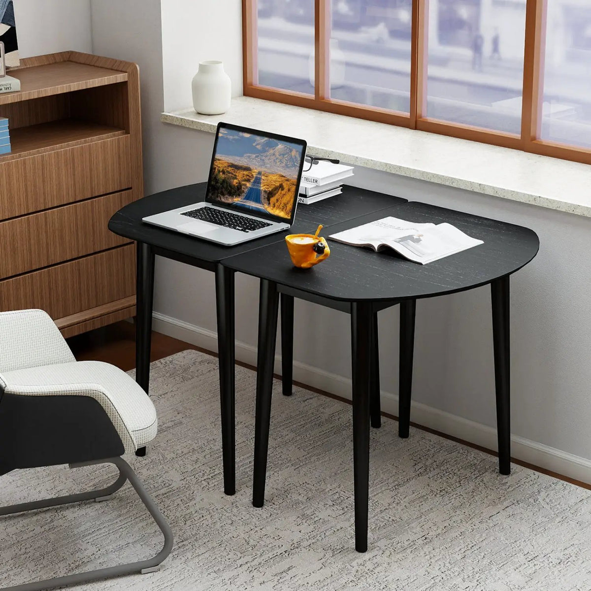 Extendable Dining Table Set with 2 Half-Round and 1 Rectangular Tables by DirectDeals