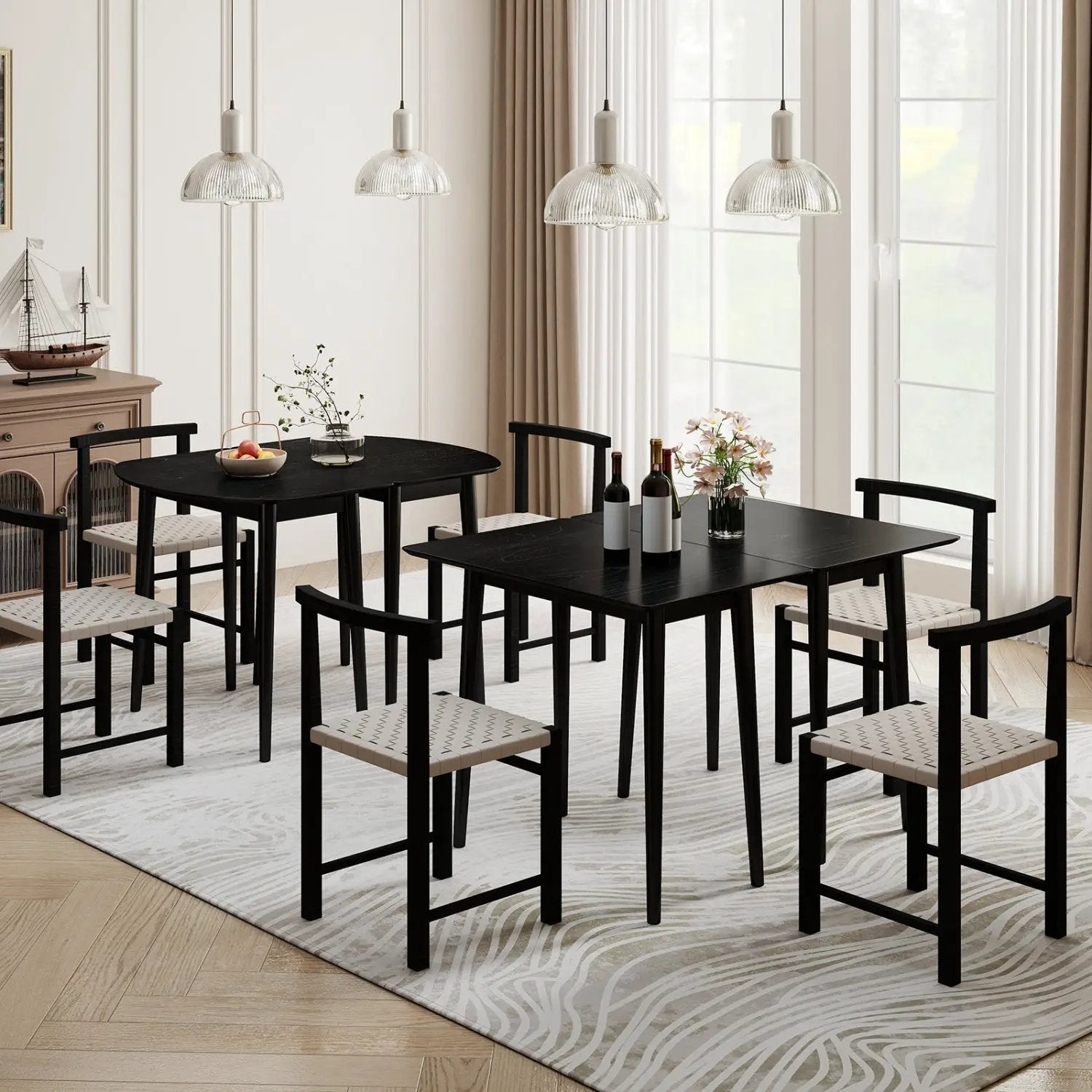 Extendable Dining Table Set with 2 Half-Round and 1 Rectangular Tables by DirectDeals