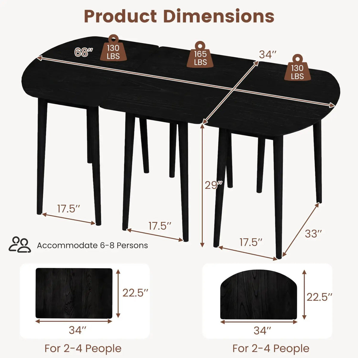 Extendable Dining Table Set with 2 Half-Round and 1 Rectangular Tables by DirectDeals