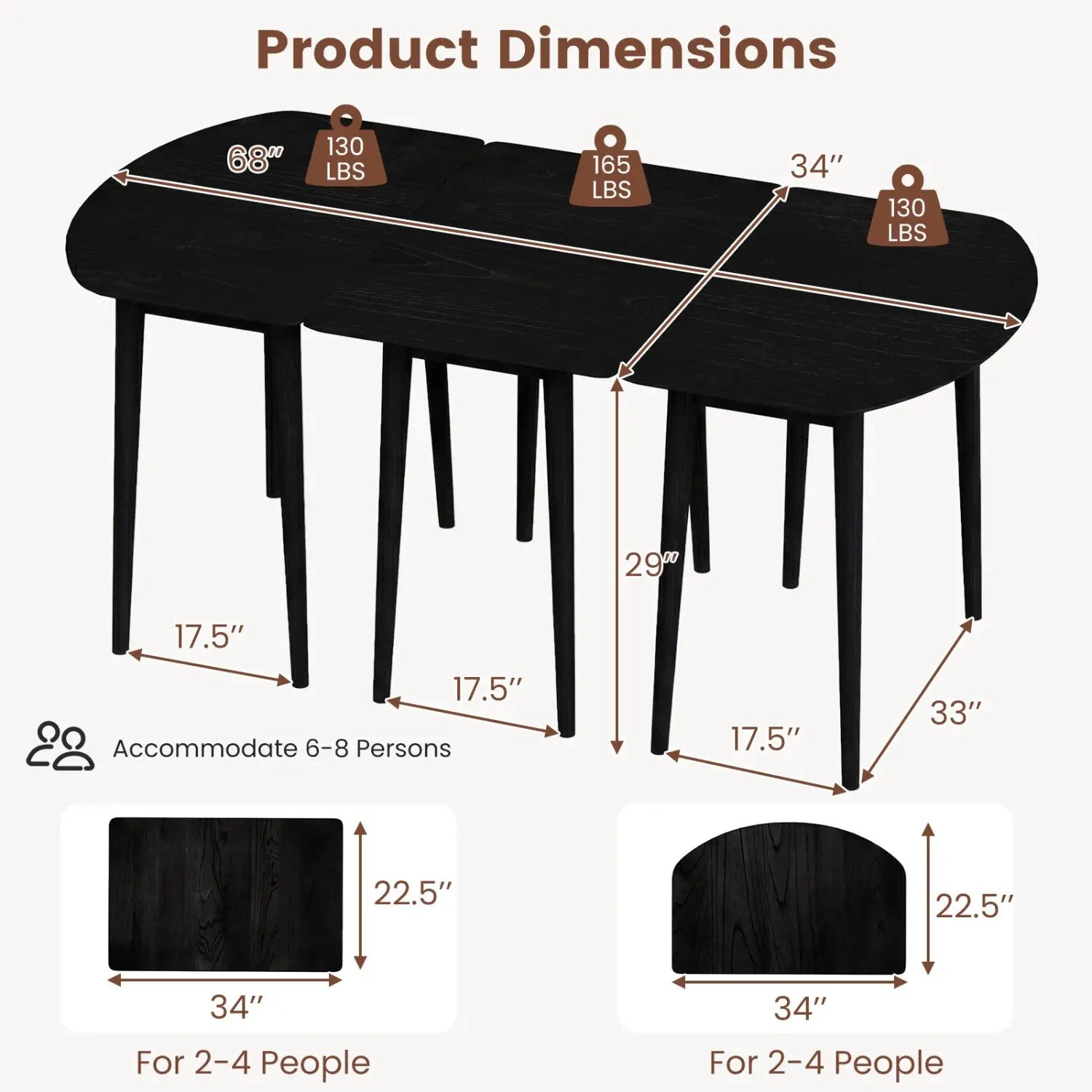 Extendable Dining Table Set with 2 Half-Round and 1 Rectangular Tables by DirectDeals