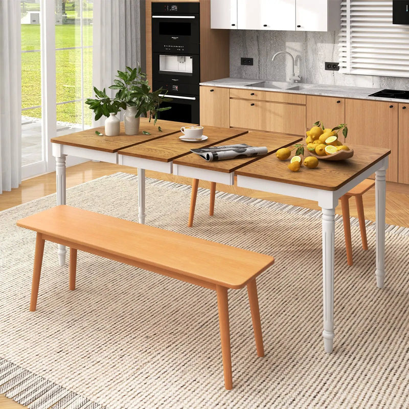 Extendable Dining Table with Rubber Wood Legs for 4-8 People-White by DirectDeals