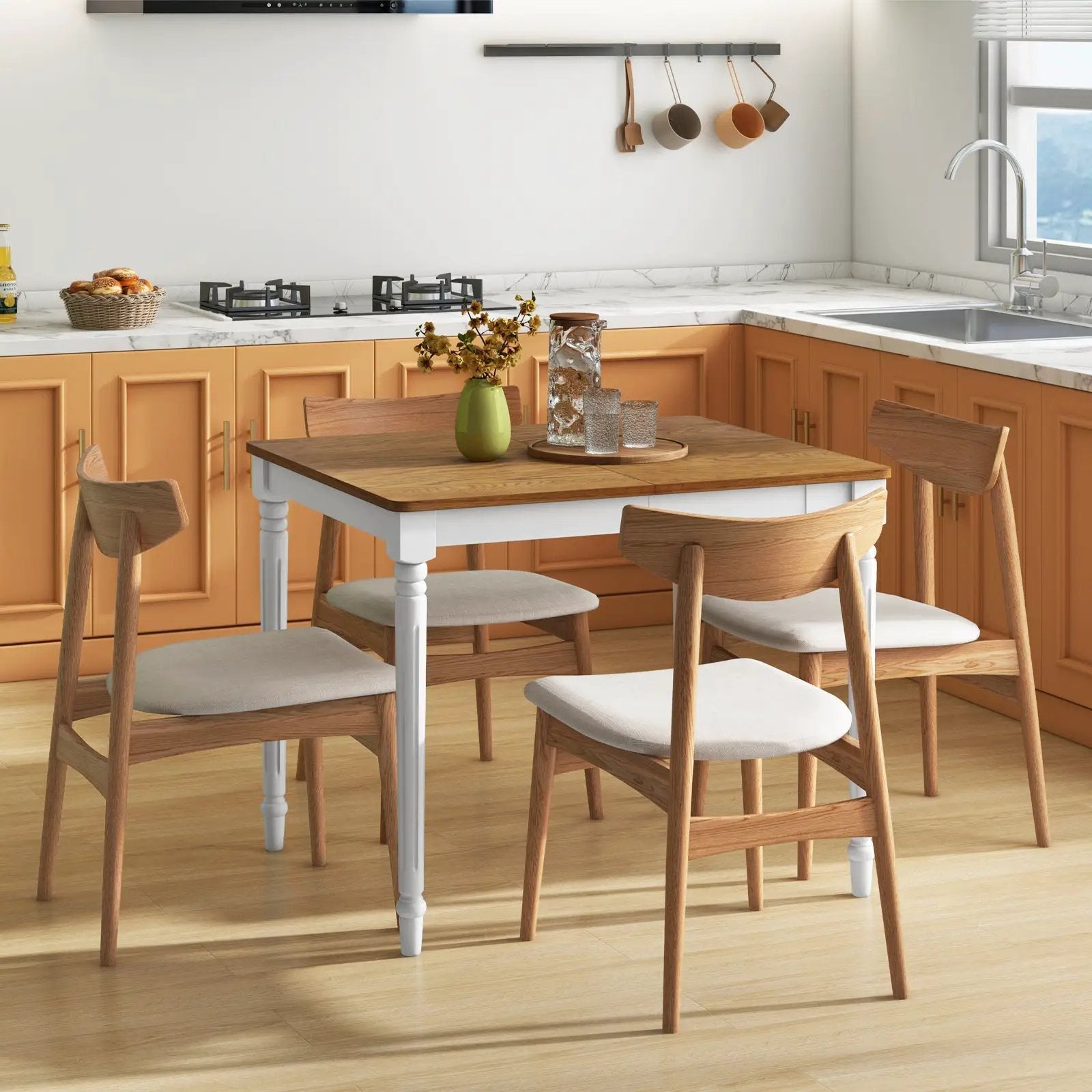 Extendable Dining Table with Rubber Wood Legs for 4-8 People-White by DirectDeals