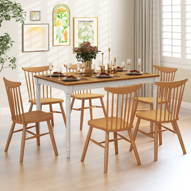 Extendable Dining Table with Rubber Wood Legs for 4-8 People-White by DirectDeals