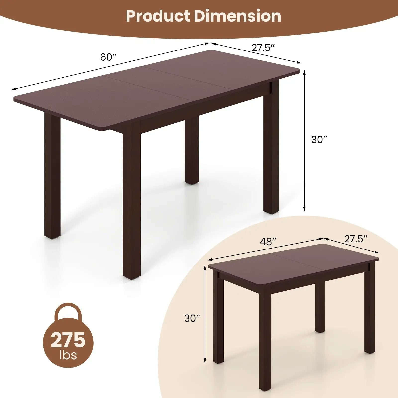 Extendable Folding Dining Table with Rubber Wood Frame and Safety Locks by DirectDeals