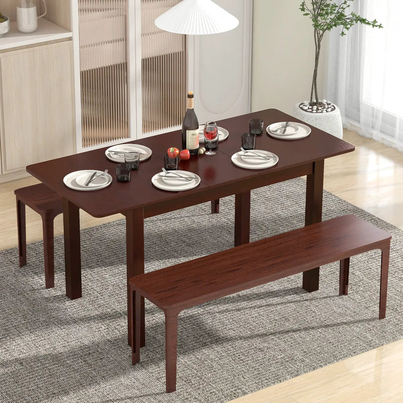 Extendable Folding Dining Table with Rubber Wood Frame and Safety Locks by DirectDeals