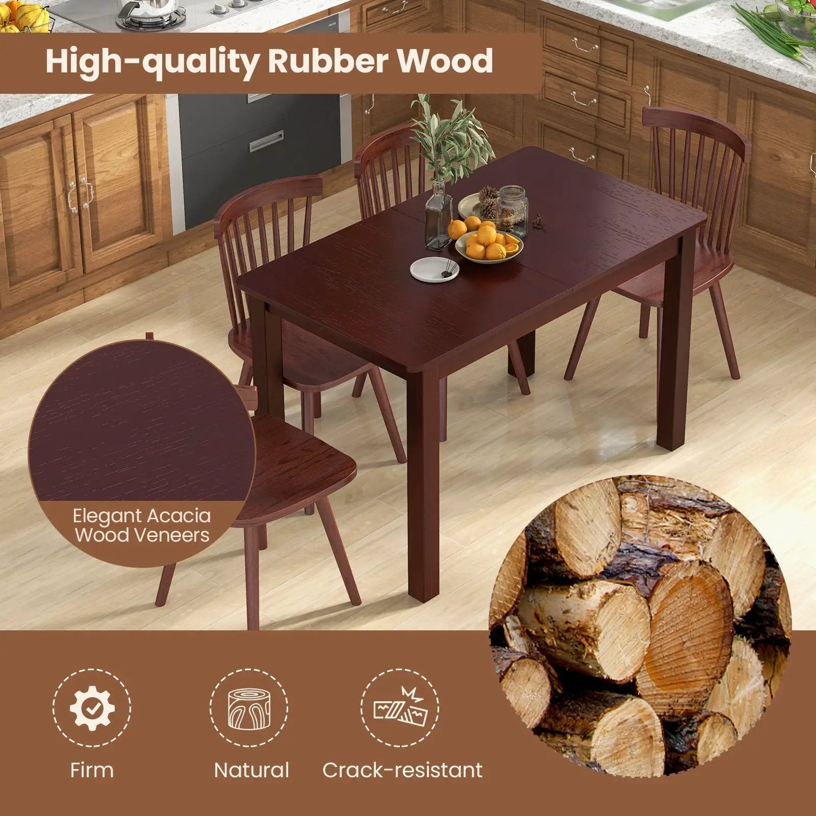 Extendable Folding Dining Table with Rubber Wood Frame and Safety Locks by DirectDeals