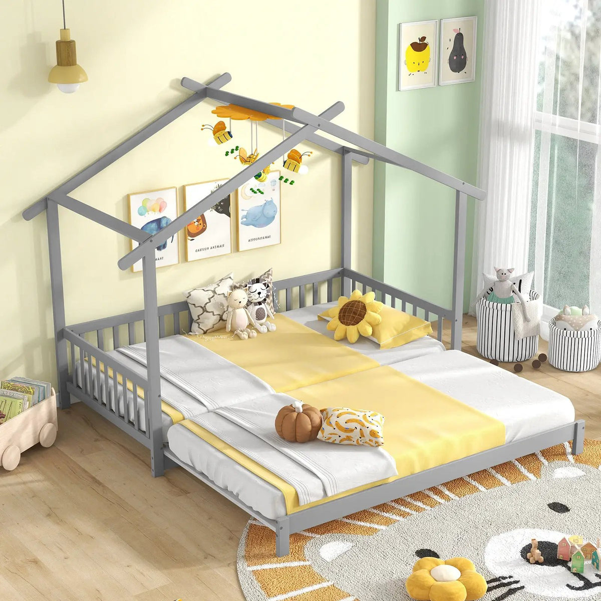 Extendable House Bed Twin to King Daybed with Roof and Fence Rails, photo 2 of 10