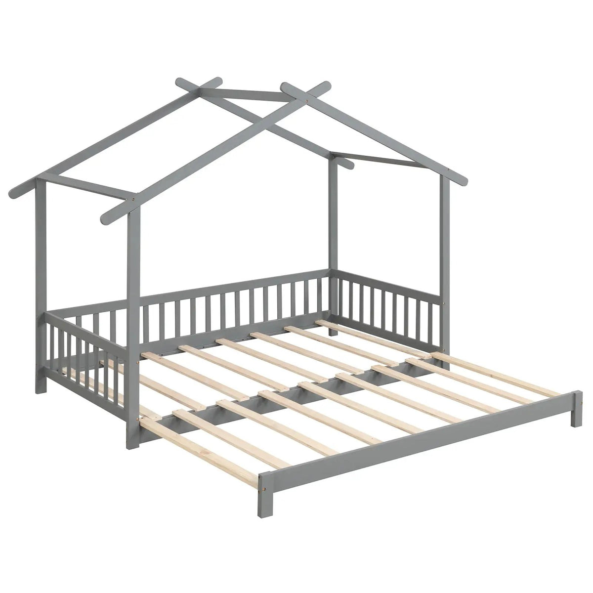 Extendable House Bed Twin to King Daybed with Roof and Fence Rails, photo 3 of 10