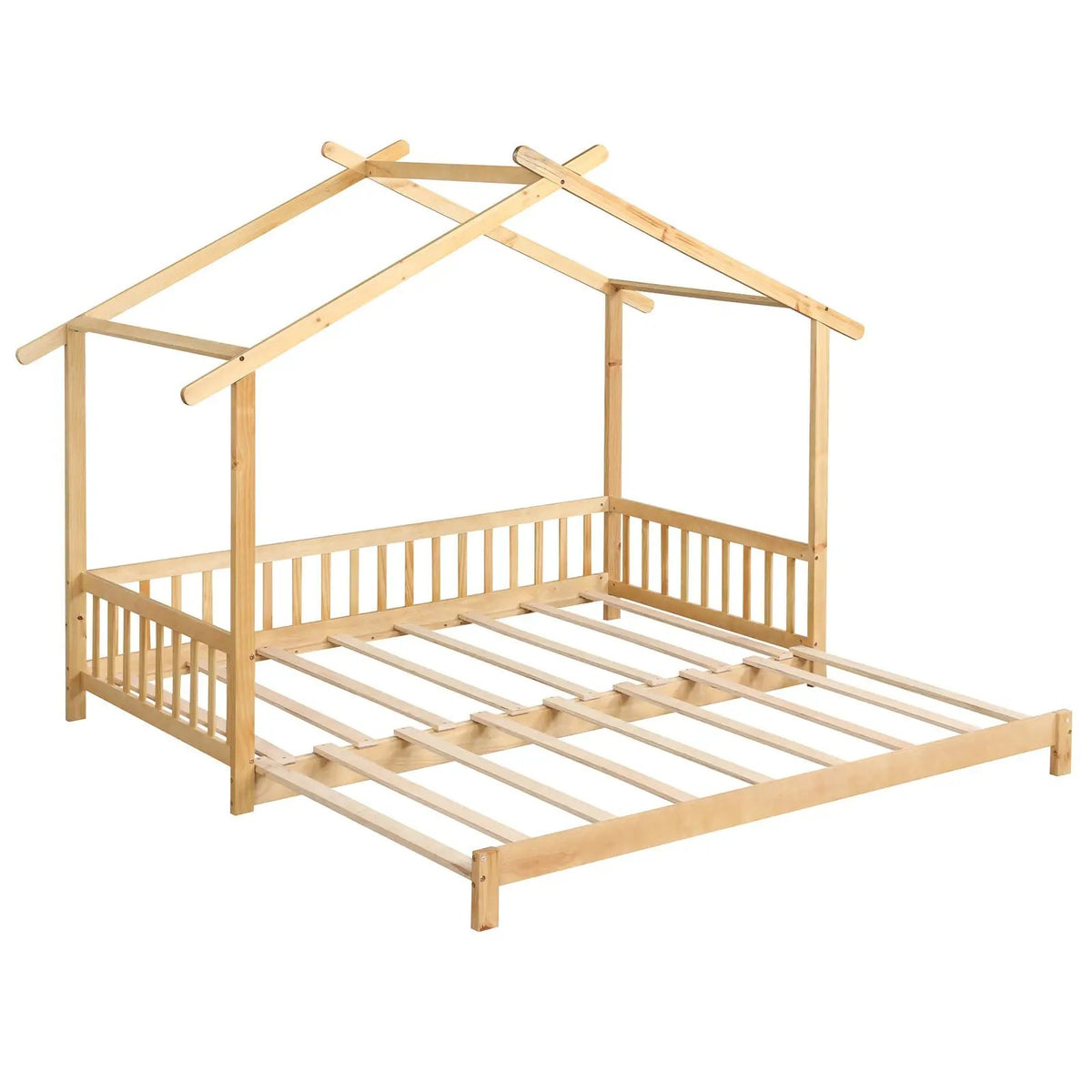 Extendable House Bed Twin to King Daybed with Roof and Fence Rails, photo 9 of 10