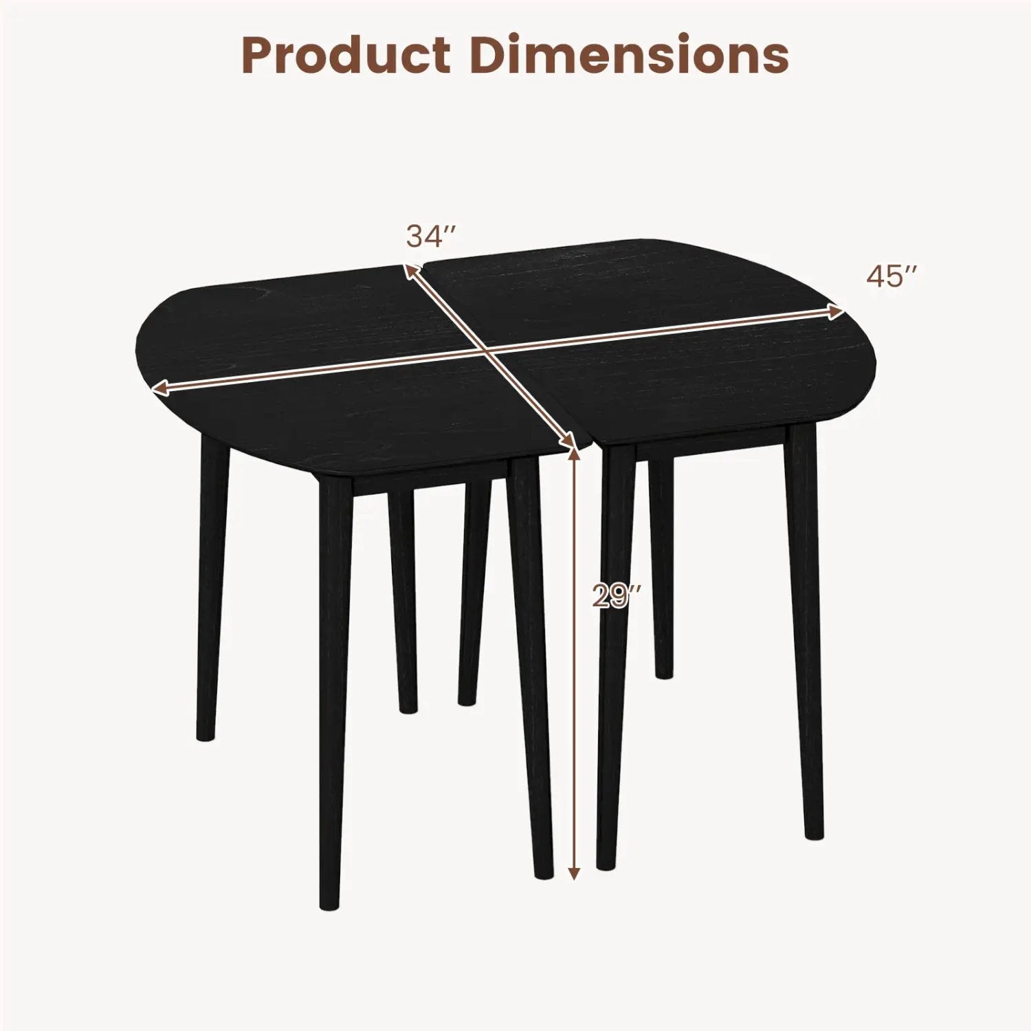 Extendable Oval Dining Table Set with 2 Half-Round Tables for 4-6 People by DirectDeals