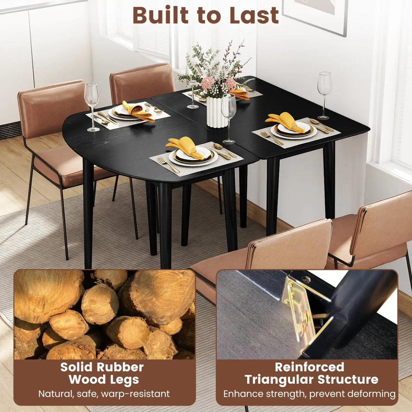 Extendable Oval Dining Table Set with 2 Half-Round Tables for 4-6 People by DirectDeals