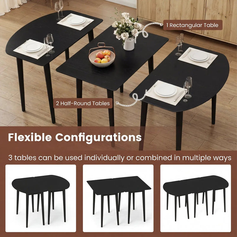 Extendable Oval Dining Table Set with 2 Half-Round Tables for 4-6 People by DirectDeals