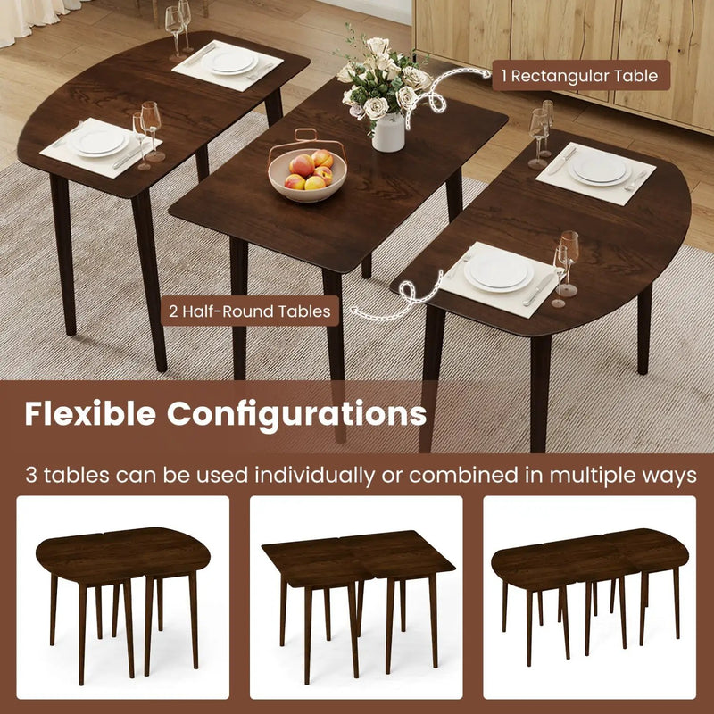 Extendable Oval Dining Table Set with 2 Half-Round Tables for 4-6 People by DirectDeals