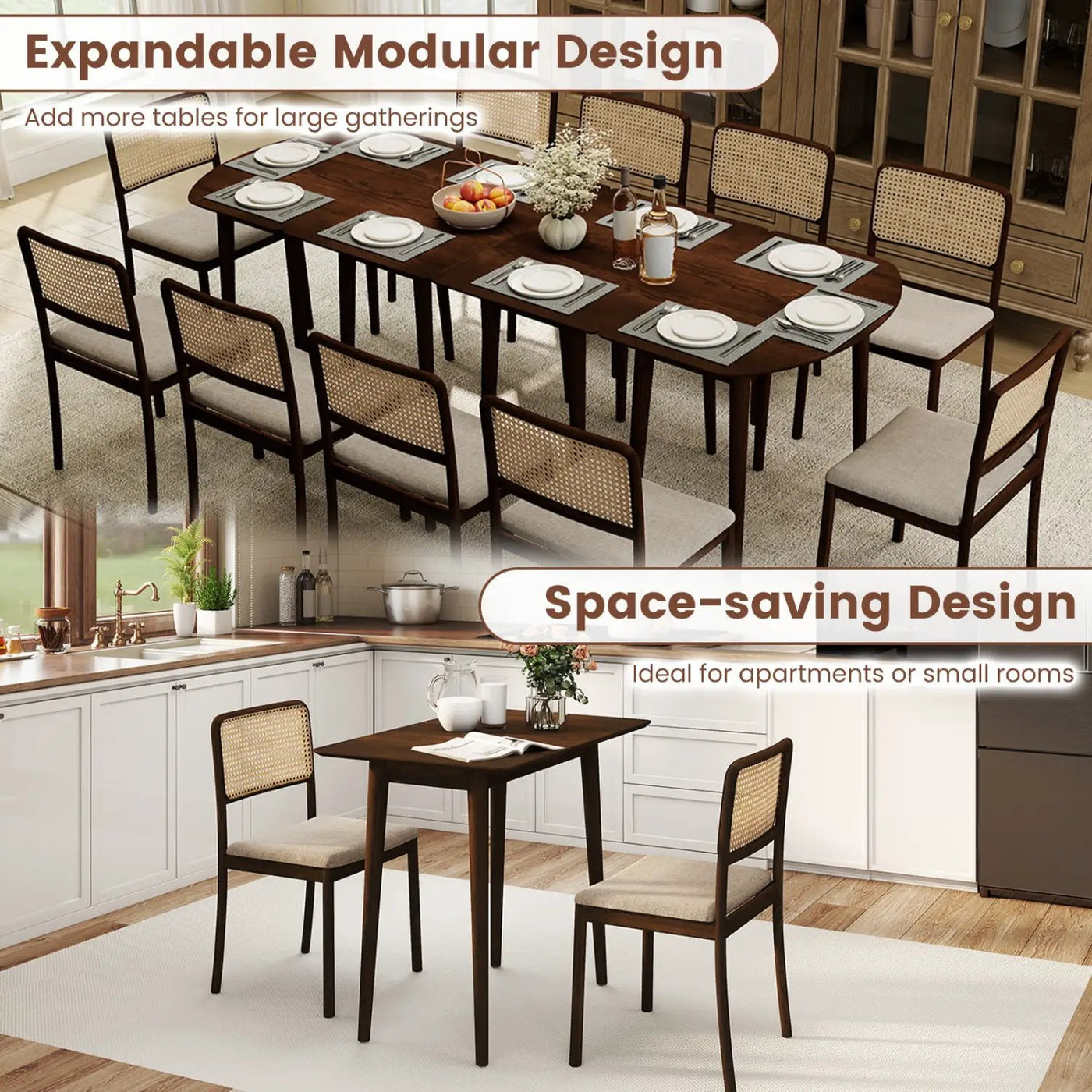 Extendable Oval Dining Table Set with 2 Half-Round Tables for 4-6 People by DirectDeals