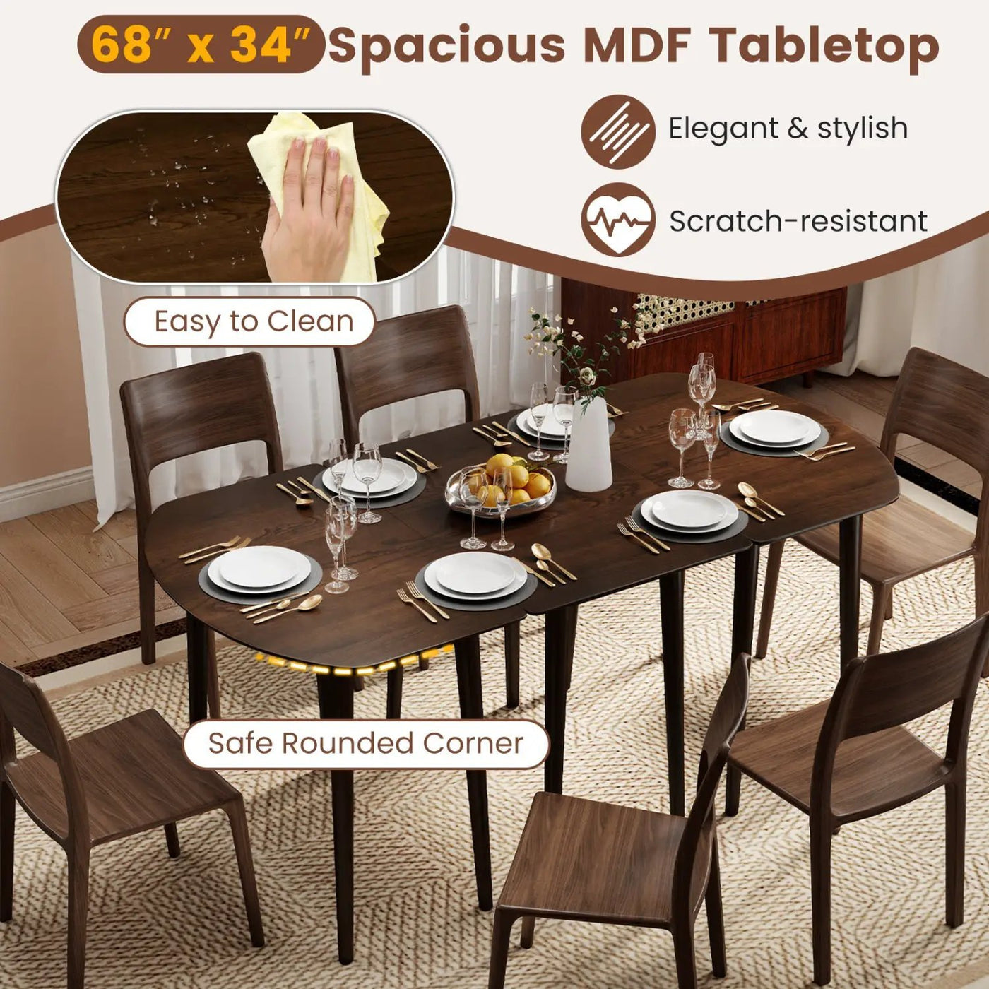 Extendable Oval Dining Table Set with 2 Half-Round Tables for 4-6 People by DirectDeals