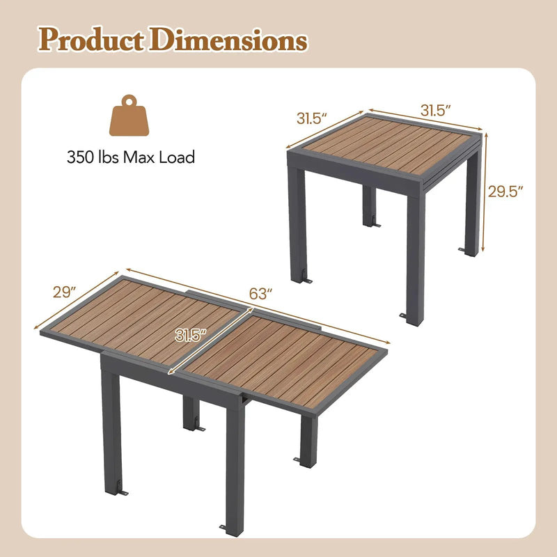 31.5-63 Inches Extendable Patio Table for 4-6 People-Natural by DirectDeals