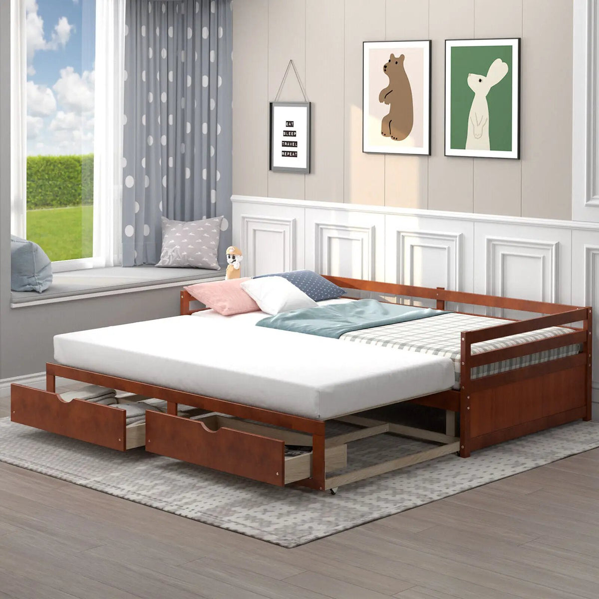 Extendable Twin to King Daybed with Trundle and 2 Storage Drawers, photo 6 of 9