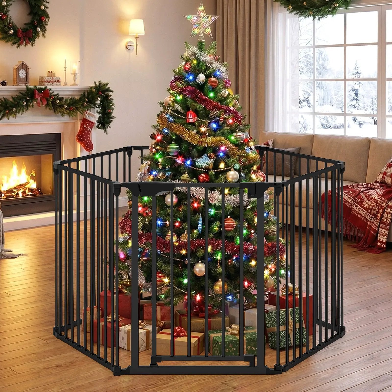 Extra Wide Baby Gate Fits 34.5-154" Openings 6-Panel Adjustable Pet Safety Fence by DirectDeals