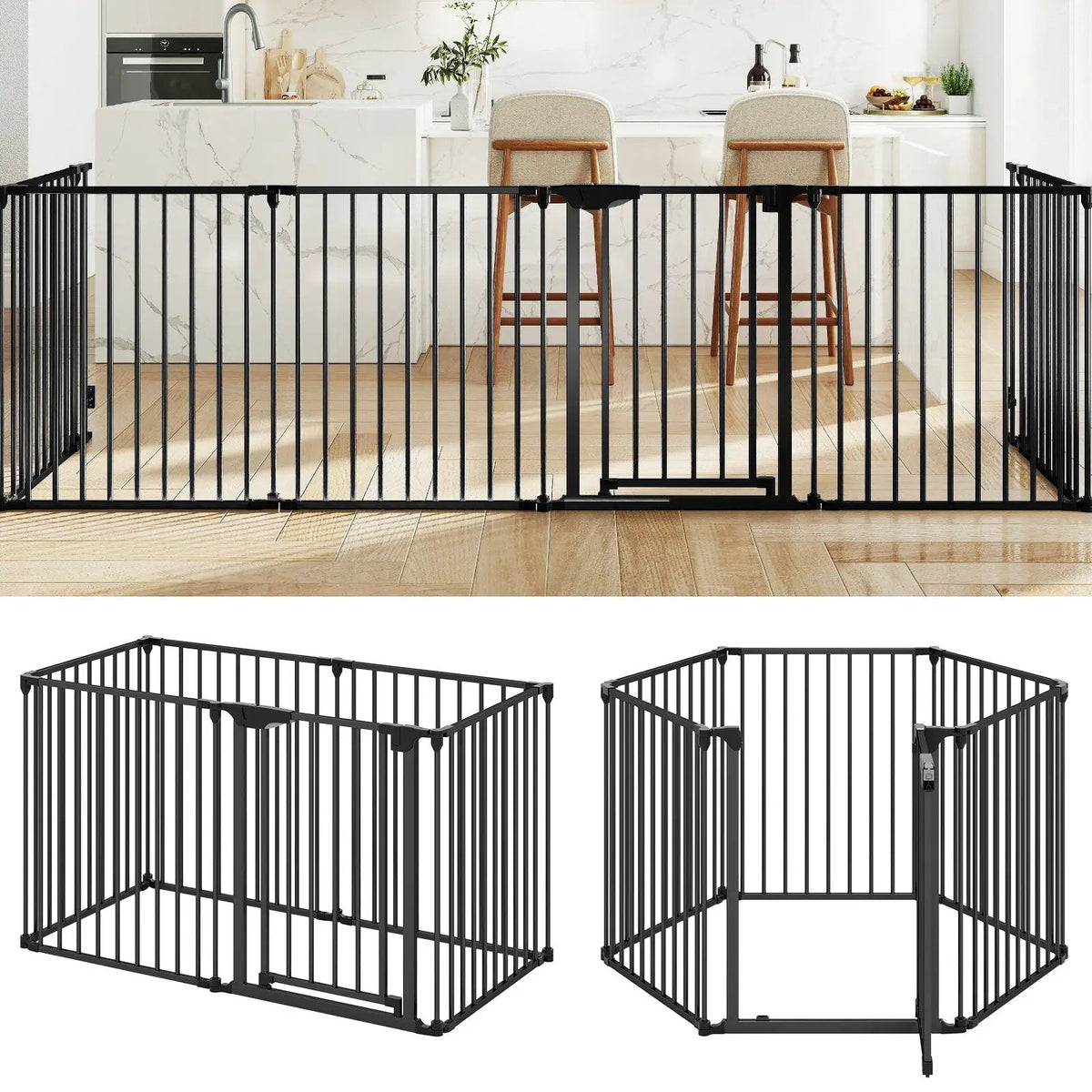 Extra Wide Baby Gate Fits 34.5-154" Openings 6-Panel Adjustable Pet Safety Fence, photo 9 of 16