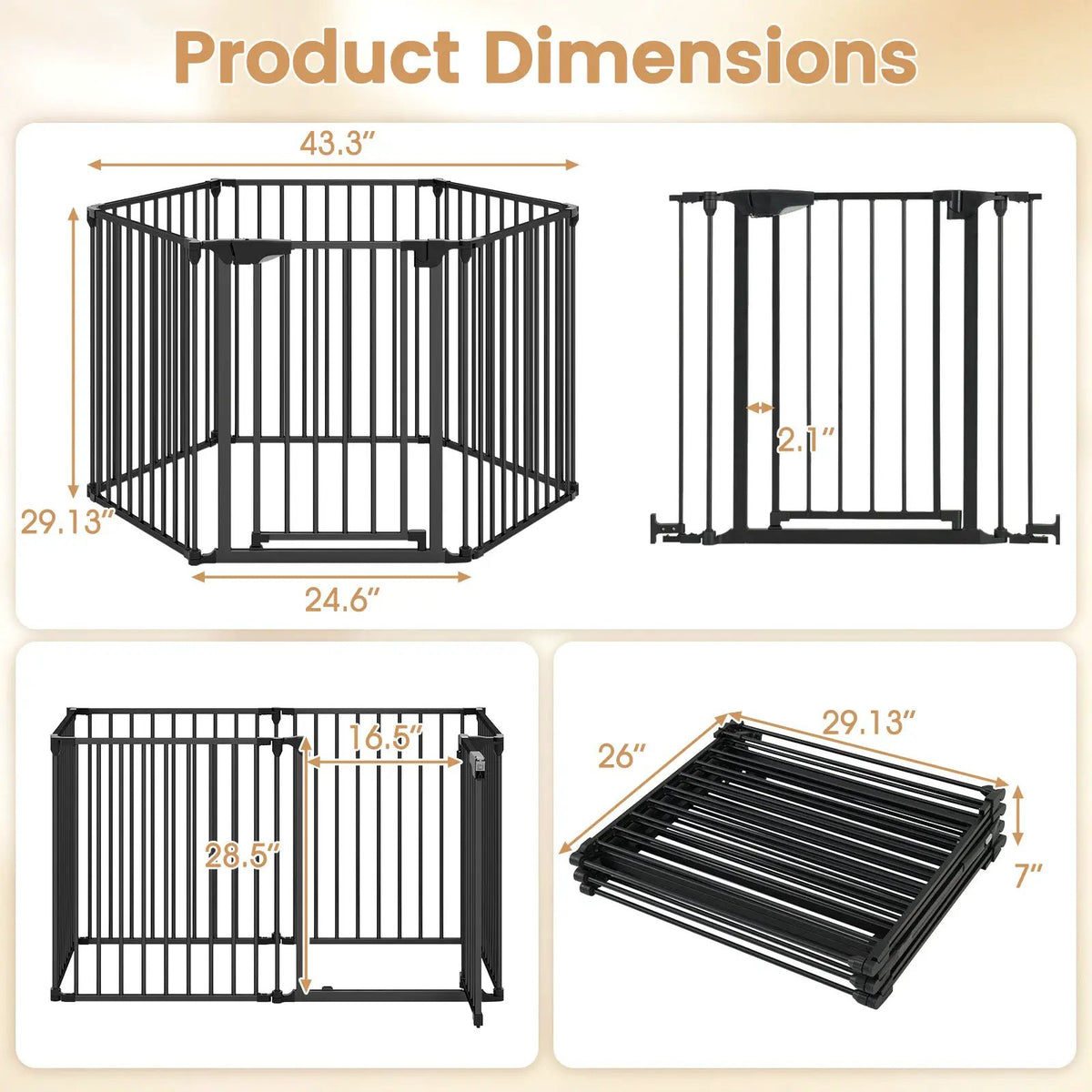 Extra Wide Baby Gate Fits 34.5-154" Openings 6-Panel Adjustable Pet Safety Fence, photo 7 of 16