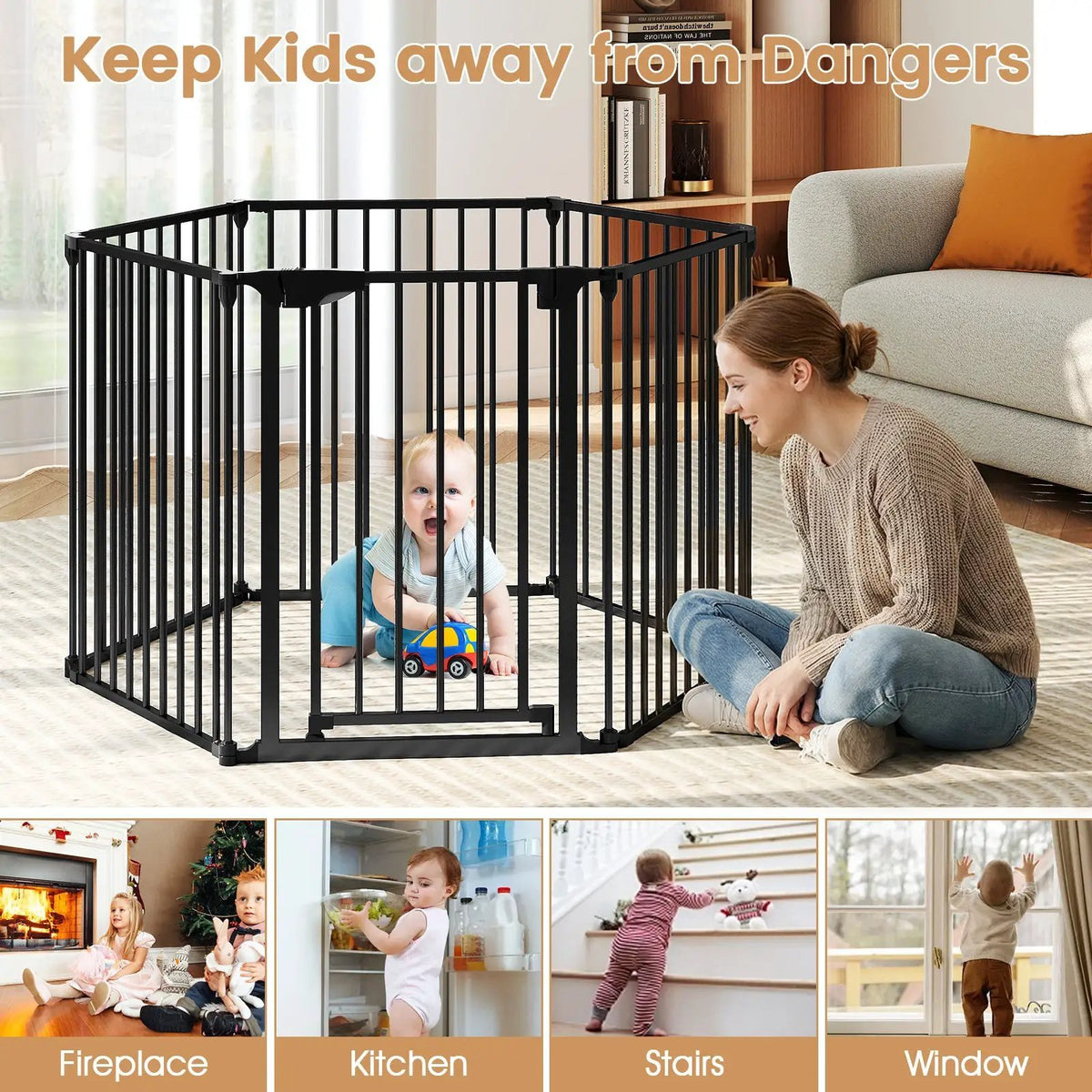 Extra Wide Baby Gate Fits 34.5-154" Openings 6-Panel Adjustable Pet Safety Fence, photo 5 of 16