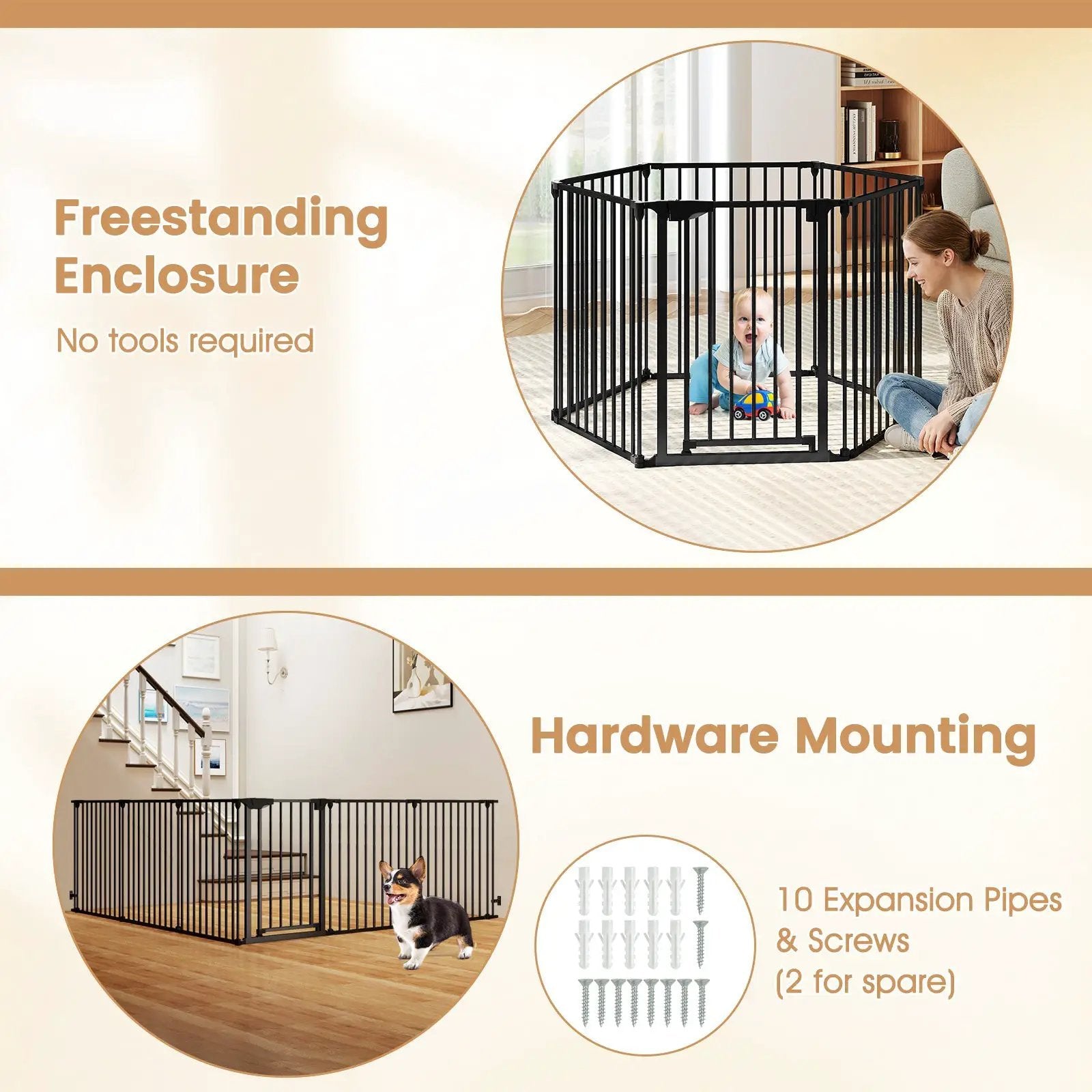Extra Wide Baby Gate Fits 34.5-154" Openings 6-Panel Adjustable Pet Safety Fence by DirectDeals